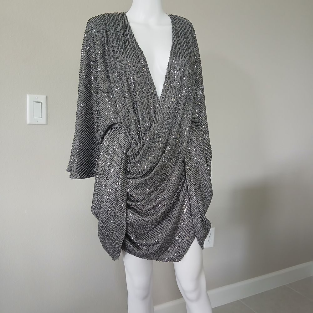 Elllae Lisque Silver Sequin Backless Mini Dress - Glamorous Party Dress - Picture 2 of 8